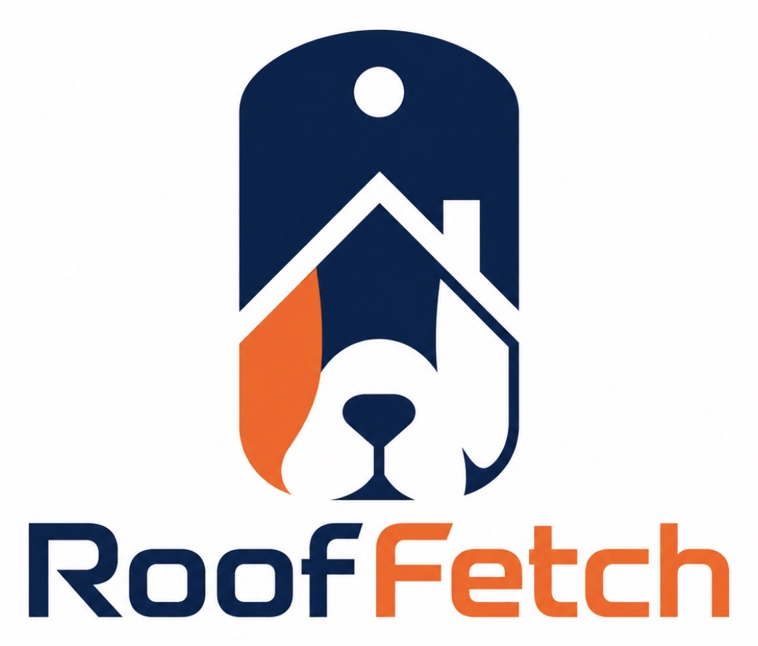 RoofFetch dog-tag, house, and dog logo